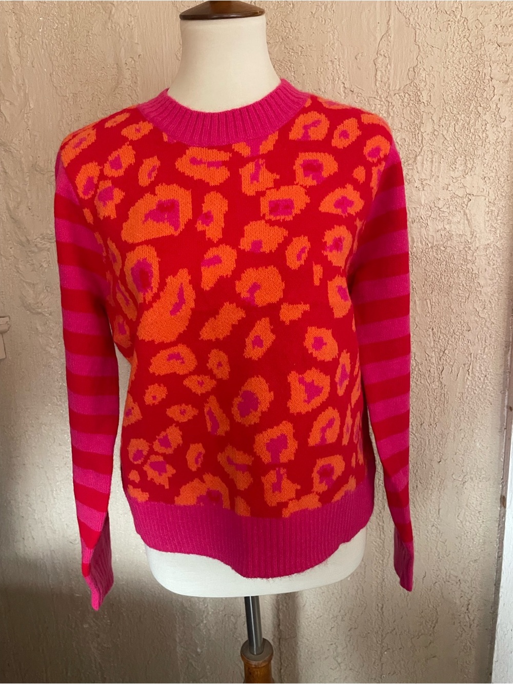 JODIFL Hot Pink and Red Animal-Print Crewneck Sweater
